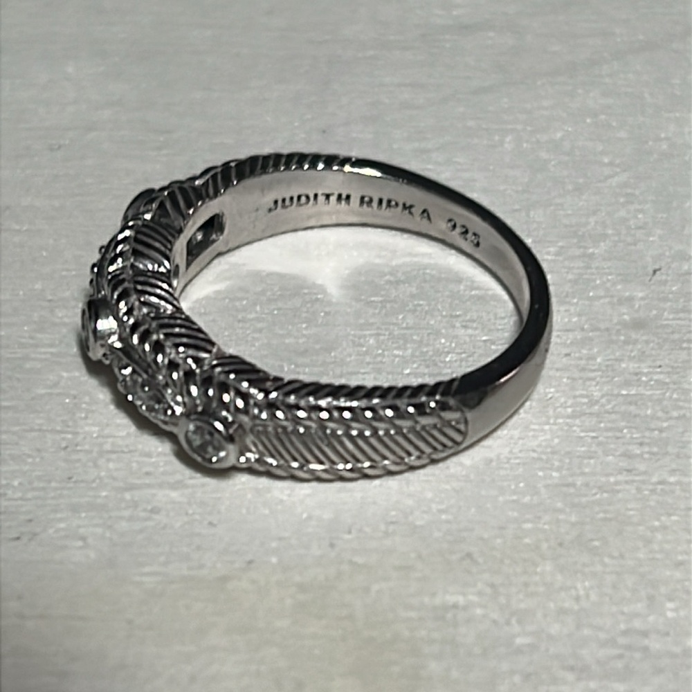 C111 Judith Ripka Sterling Silver Rope Band CZ  Ring Textured Design sz10 - Picture 4 of 8